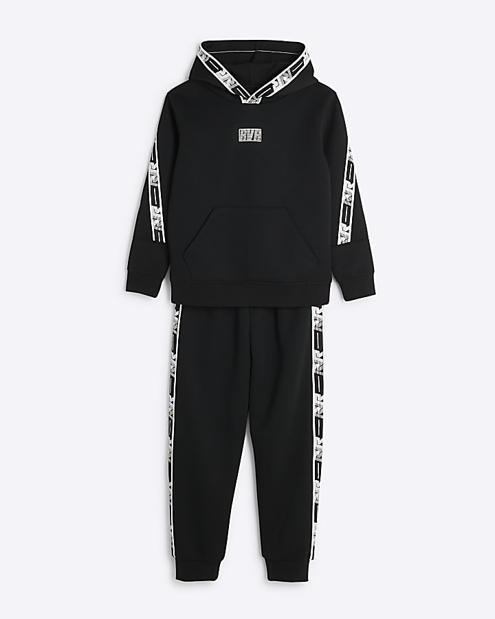 Boys Black RVR Taped Hoodie And Jogger Set
