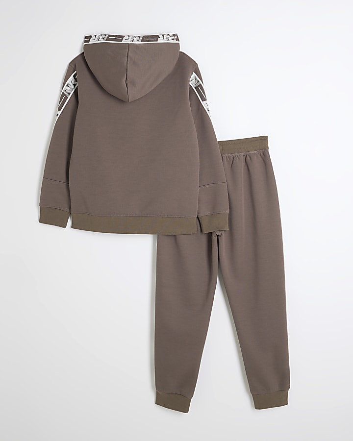 Boys Brown RVR Taped Hoodie and Jogger Set