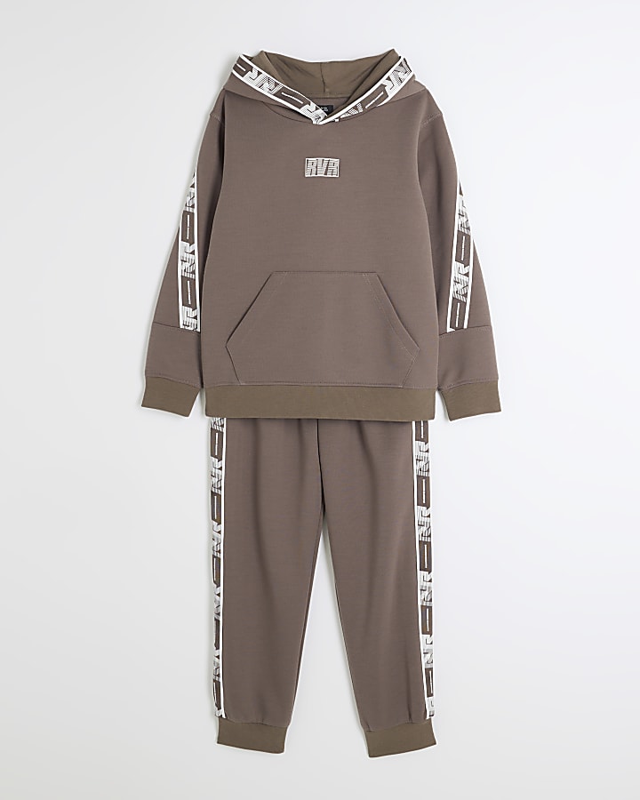 Boys Brown RVR Taped Hoodie and Jogger Set