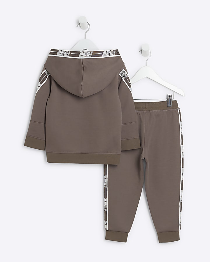 Mini Boys Brown Taped Hoodie and Jogger Set