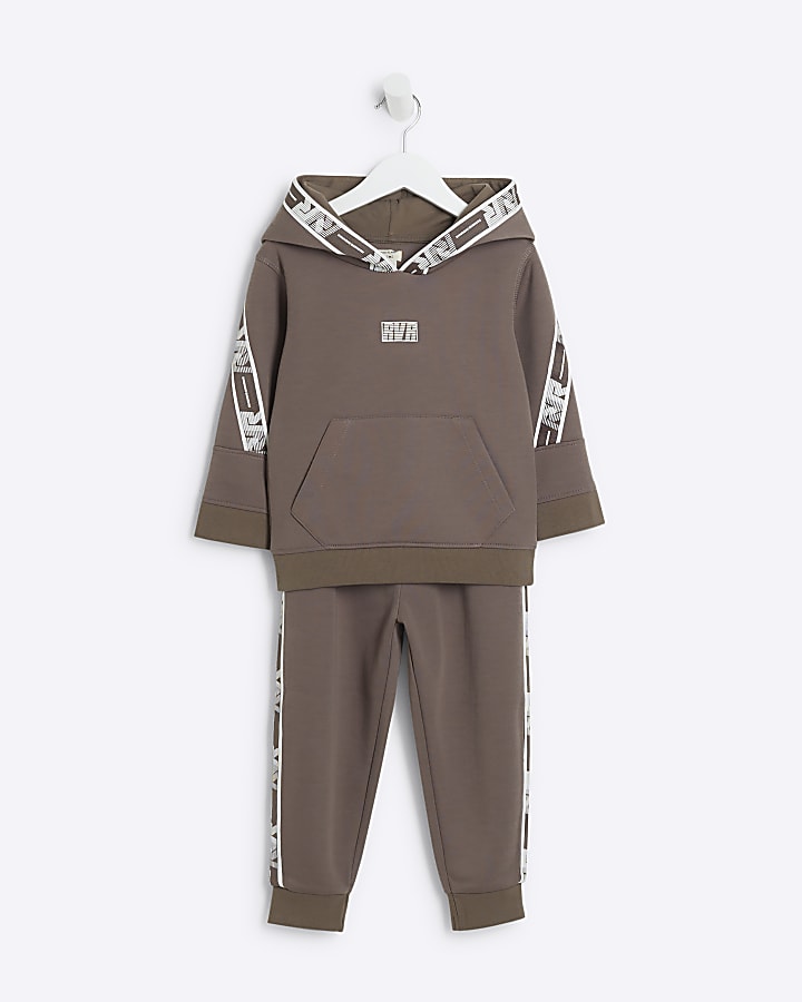 Mini Boys Brown Taped Hoodie and Jogger Set