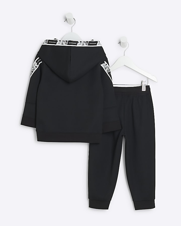 Mini Boys Black Taped Hoodie and Jogger Set