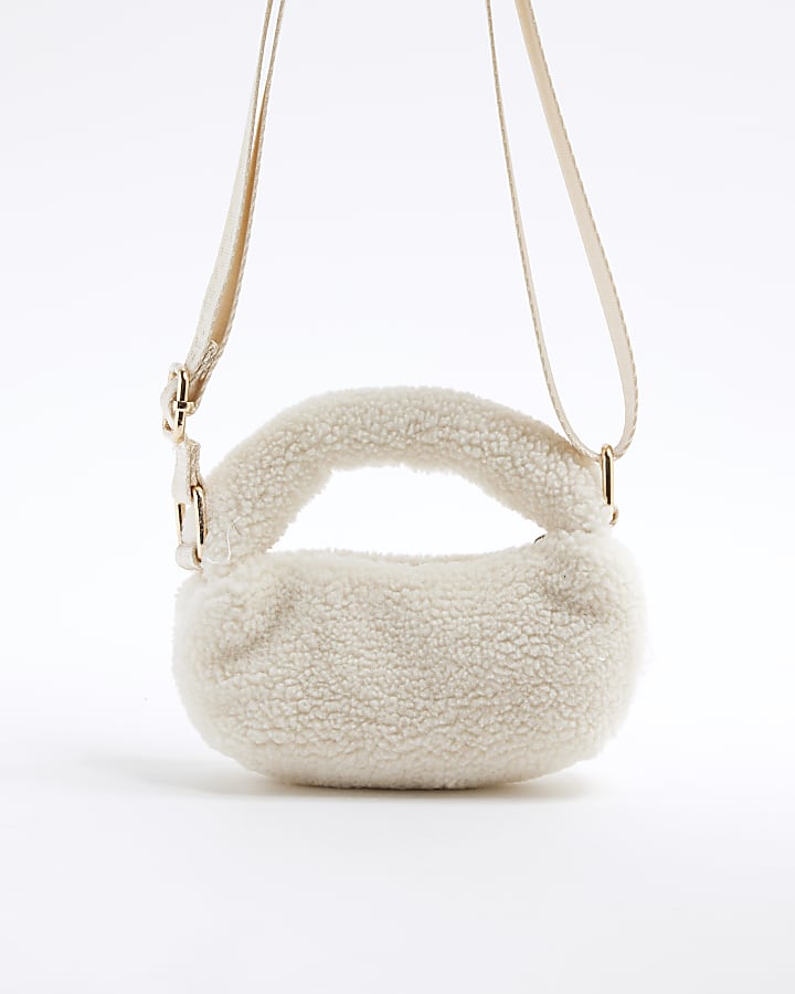 Girls Cream Borg Mini Cross Body Bag