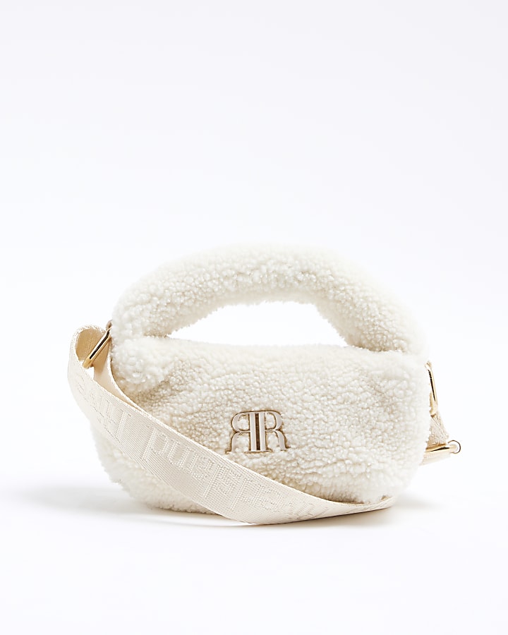 Girls Cream Borg Mini Cross Body Bag