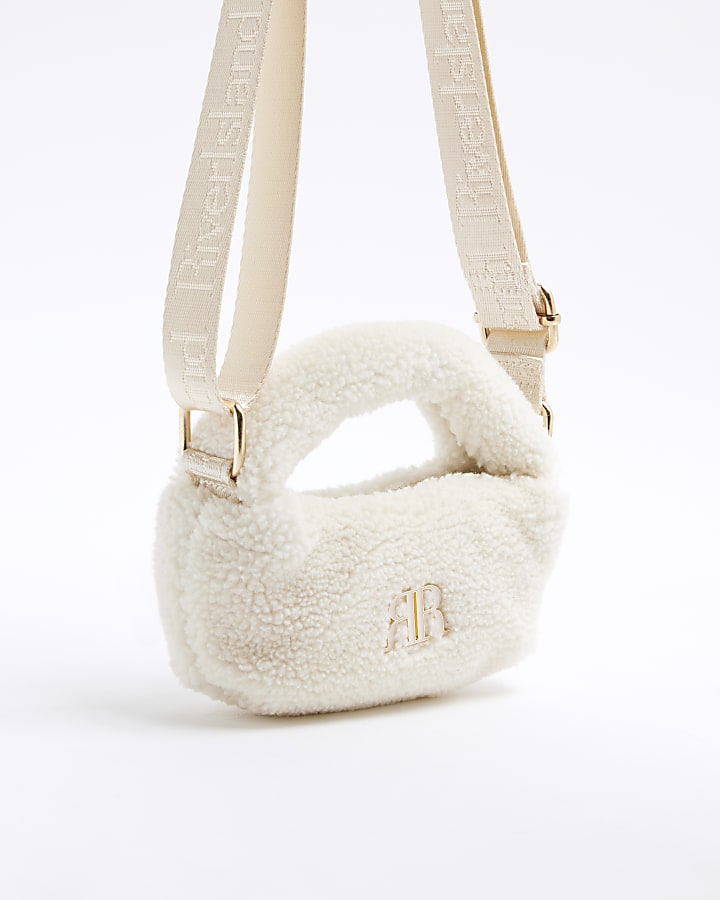 Girls Cream Borg Mini Cross Body Bag