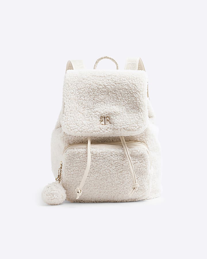 Girls Cream Borg Backpack