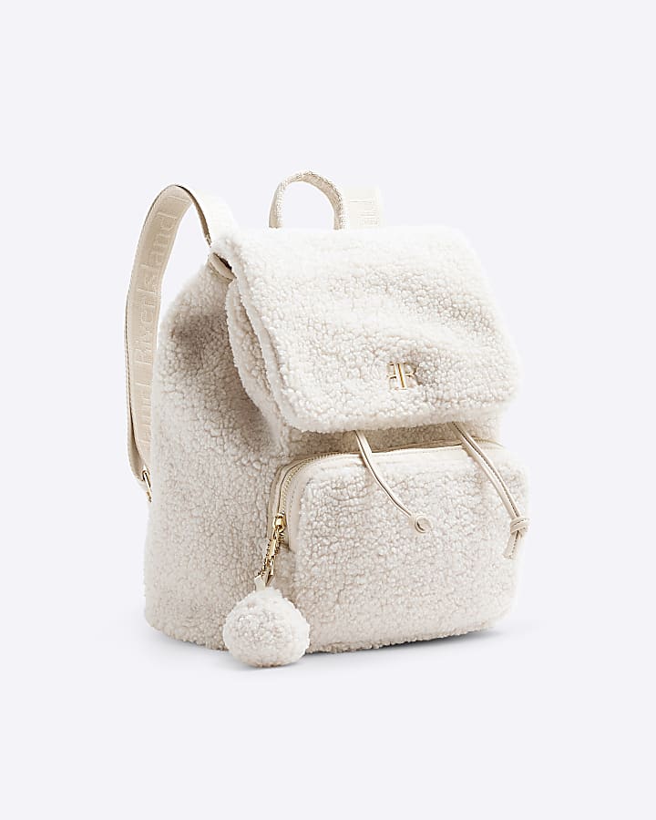 Girls Cream Borg Backpack