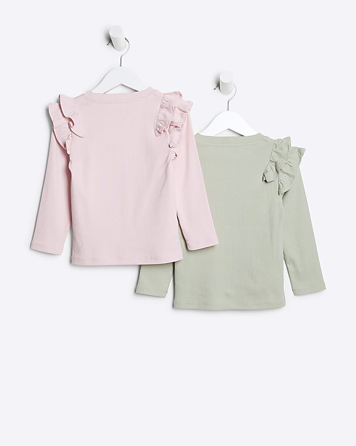 Mini girls pink ribbed tops 2 pack