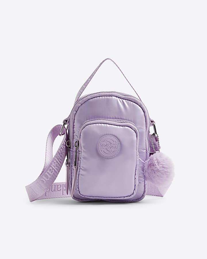 Girls Purple Nylon Metallic Cross Body Bag