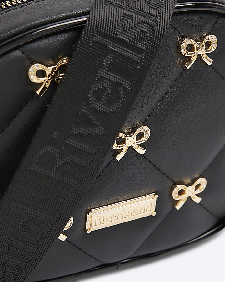 Girls Black Bow Studded Cross Body Bag