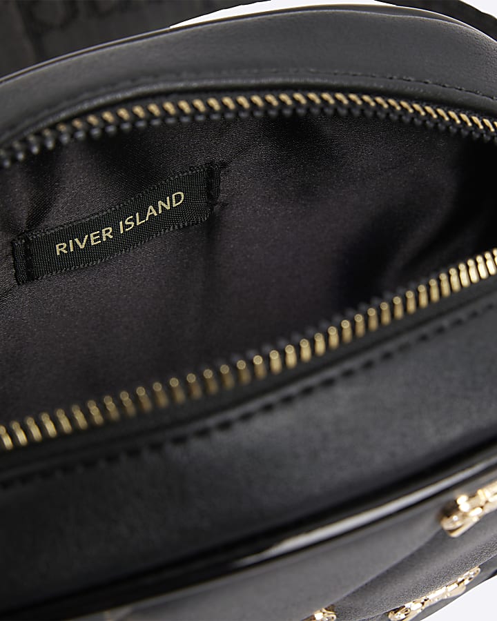 Girls Black Bow Studded Cross Body Bag