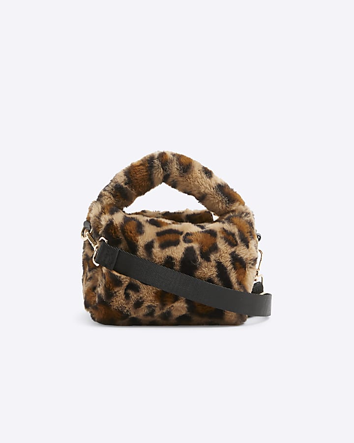 Girls Faux Fur Leopard Cross Body Bag