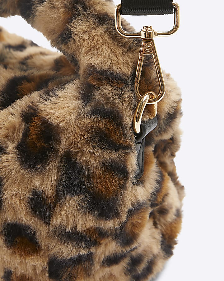 Girls Faux Fur Leopard Cross Body Bag