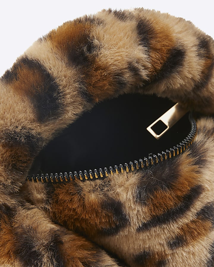 Girls Faux Fur Leopard Cross Body Bag