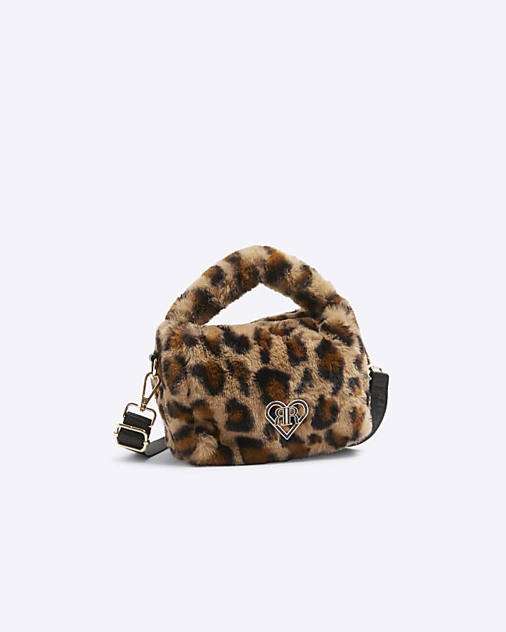 Girls Faux Fur Leopard Cross Body Bag