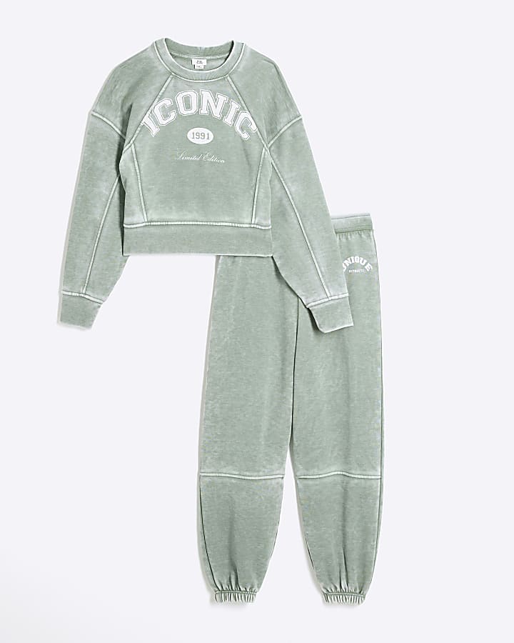 Girls green iconic sweatshirt and joggers set