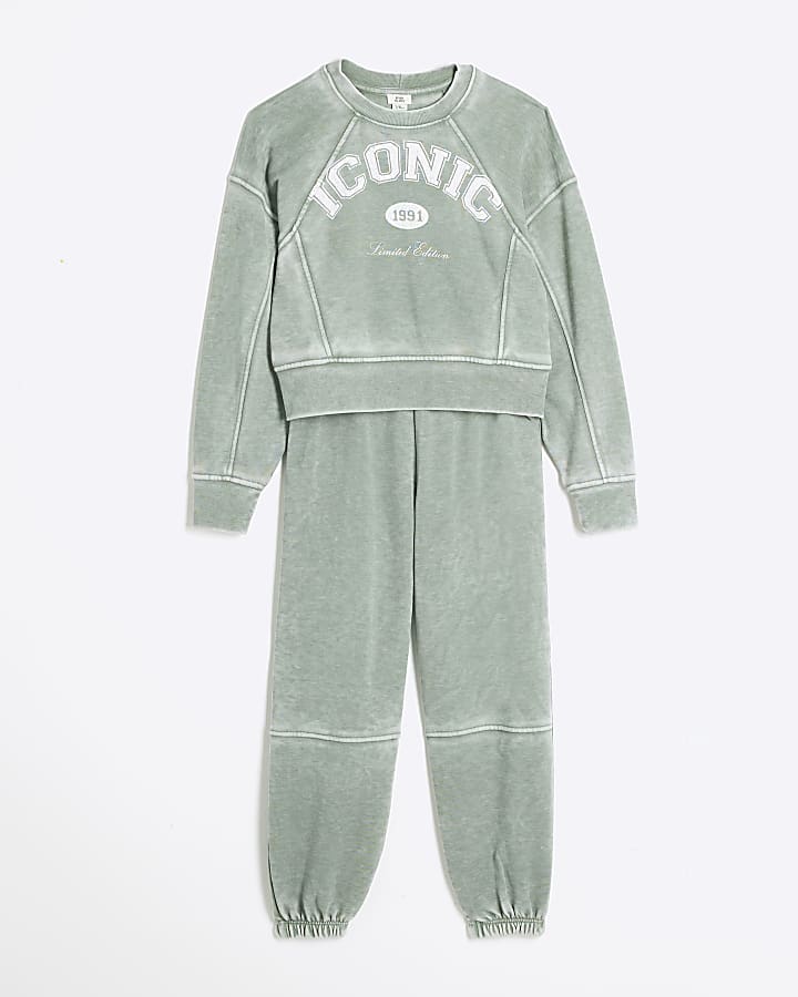 Girls green iconic sweatshirt and joggers set