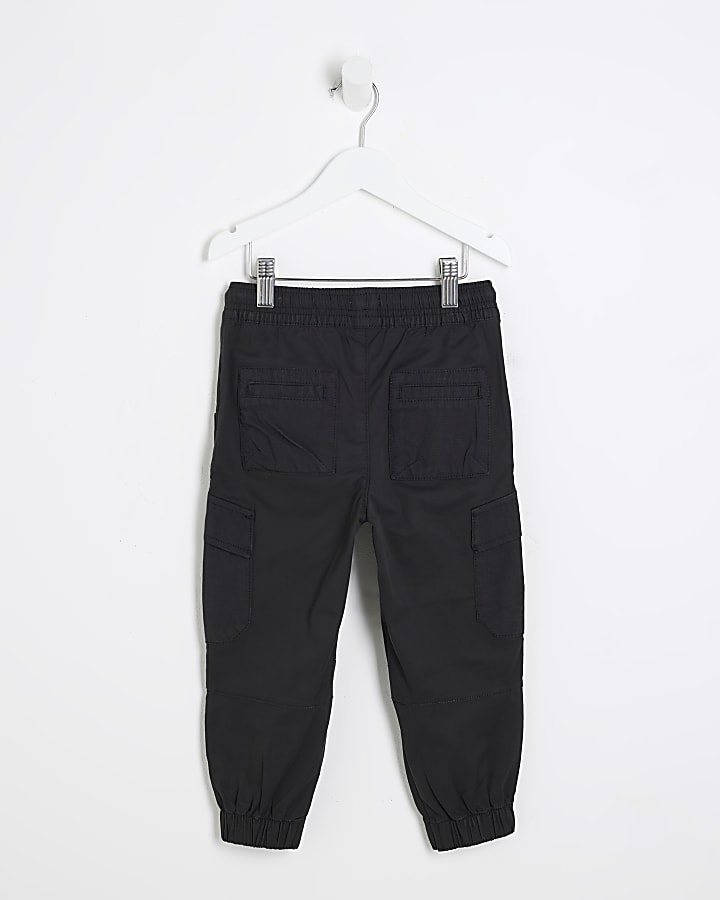 Mini Boys Black Cuffed Cargo Trousers