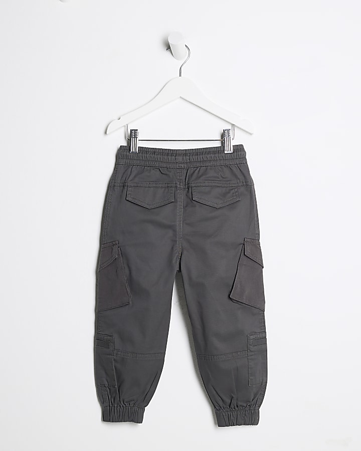 Mini Boys Grey Zip Pocket Cargo Joggers