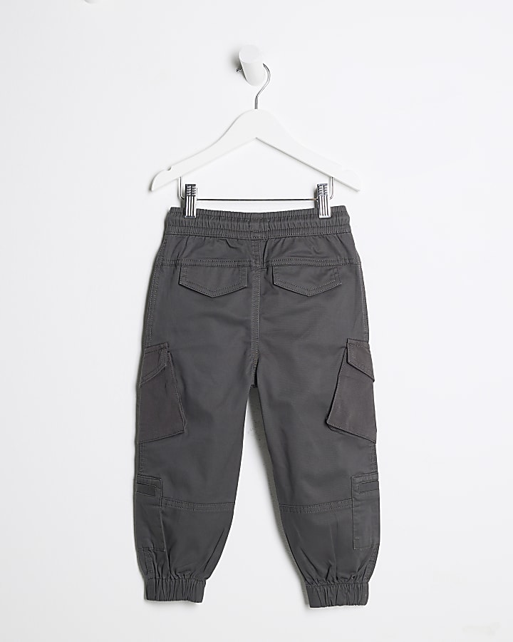 Mini Boys Grey Zip Pocket Cargo Joggers