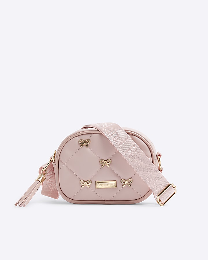 Girls Pink Bow Studded Cross Body Bag