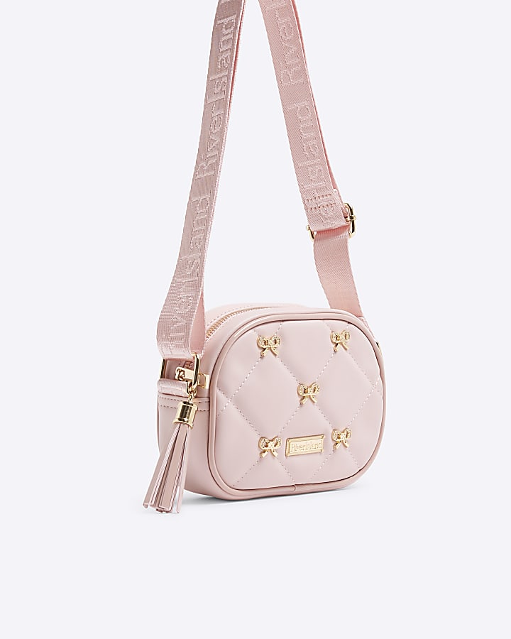 Girls Pink Bow Studded Cross Body Bag