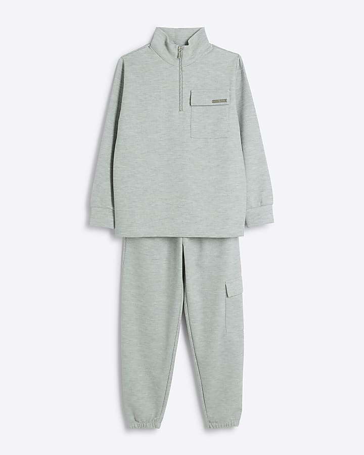 Boys grey utility funnel sweatshirt set