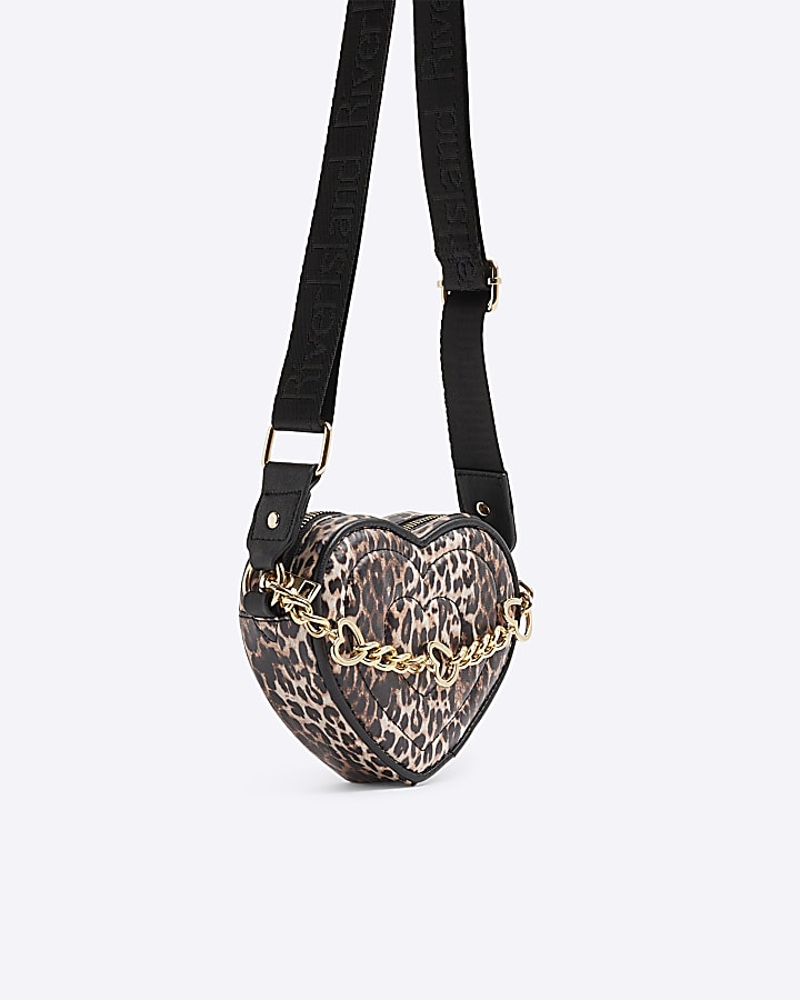 Girls Nylon Leopard Print Heart Bag