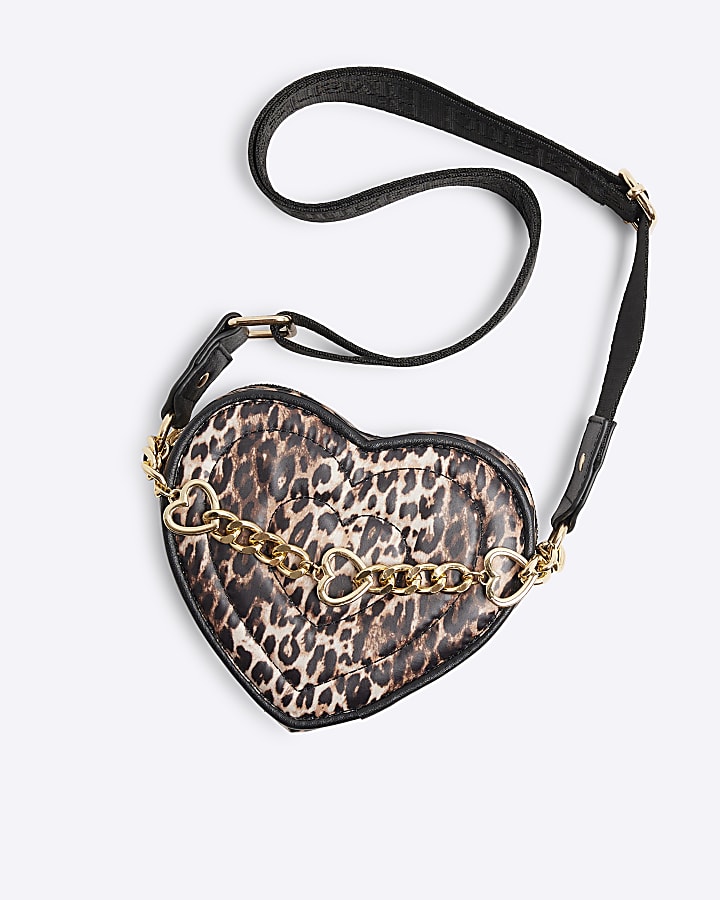 Girls Nylon Leopard Print Heart Bag