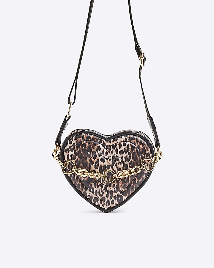 Girls Nylon Leopard Print Heart Bag