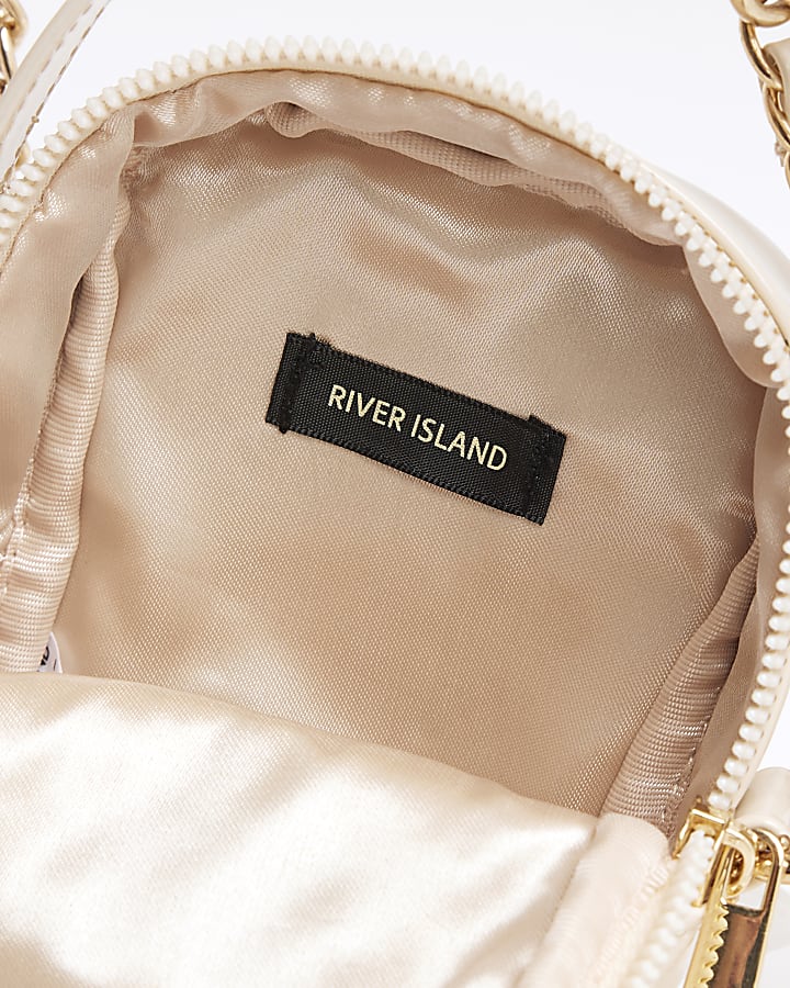 Girls Cream Quilted Stud Cross Body Bag