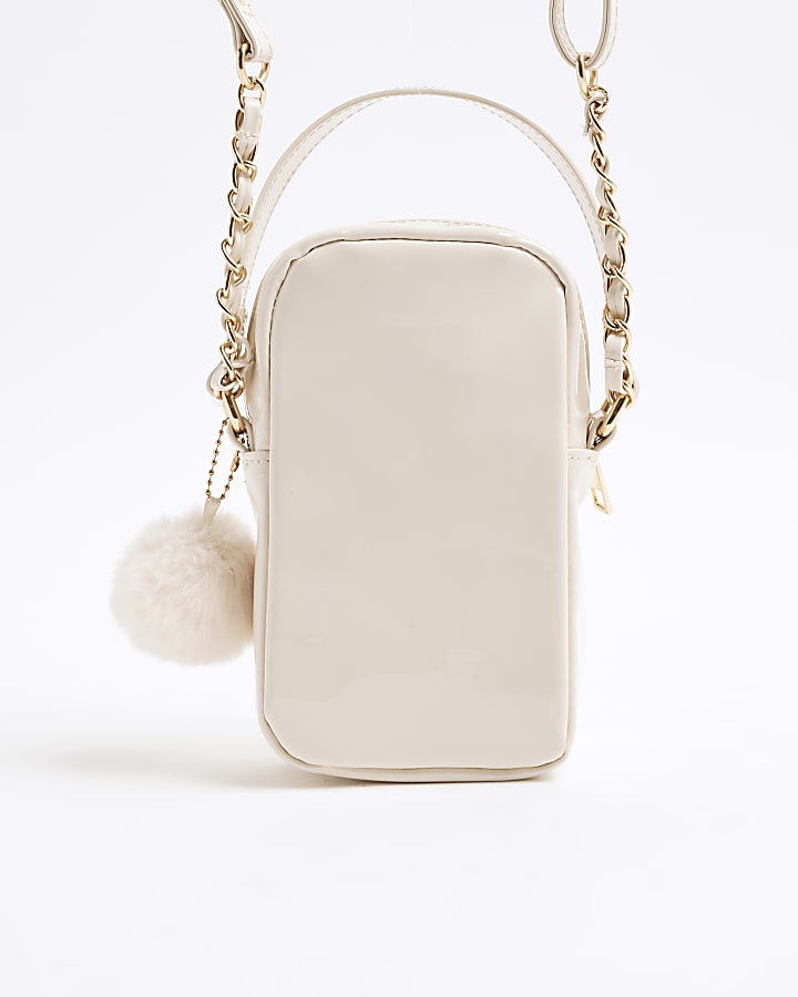 Girls Cream Quilted Stud Cross Body Bag