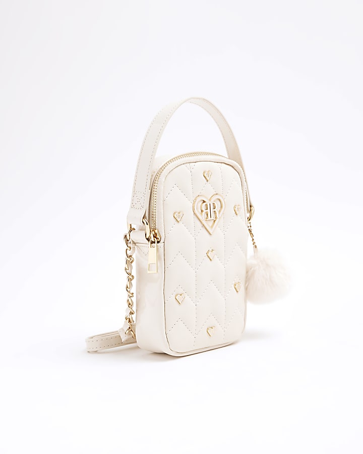 Girls Cream Quilted Stud Cross Body Bag