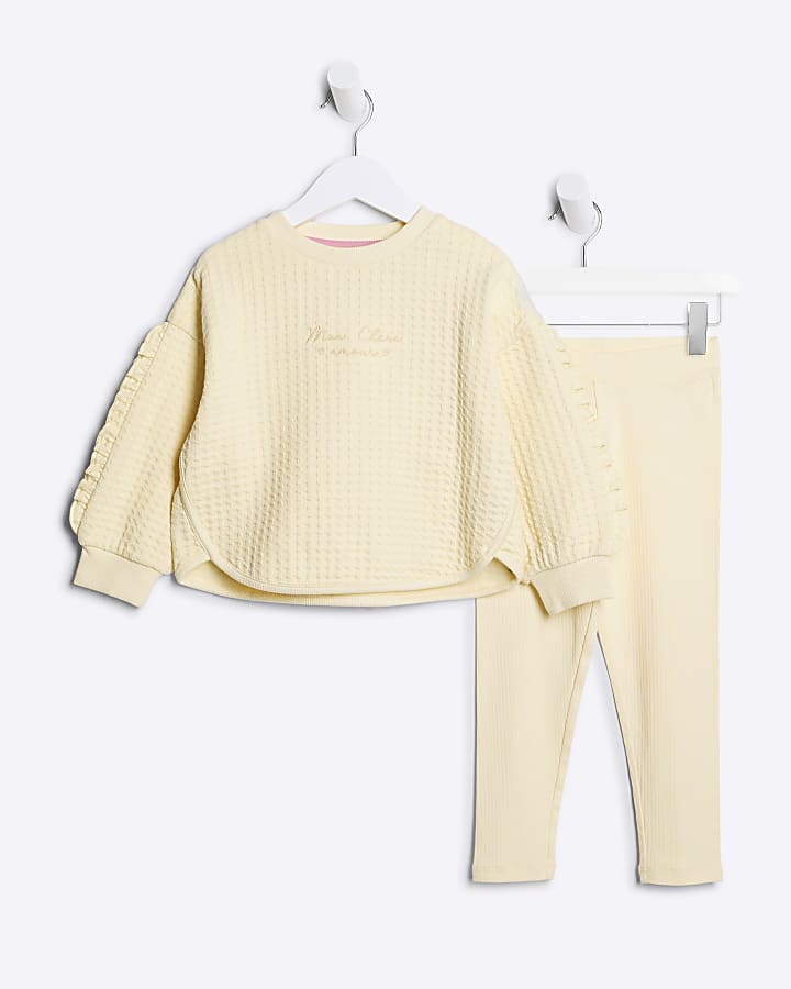 Mini Girls Yellow Frill Sweatshirt Set River Island