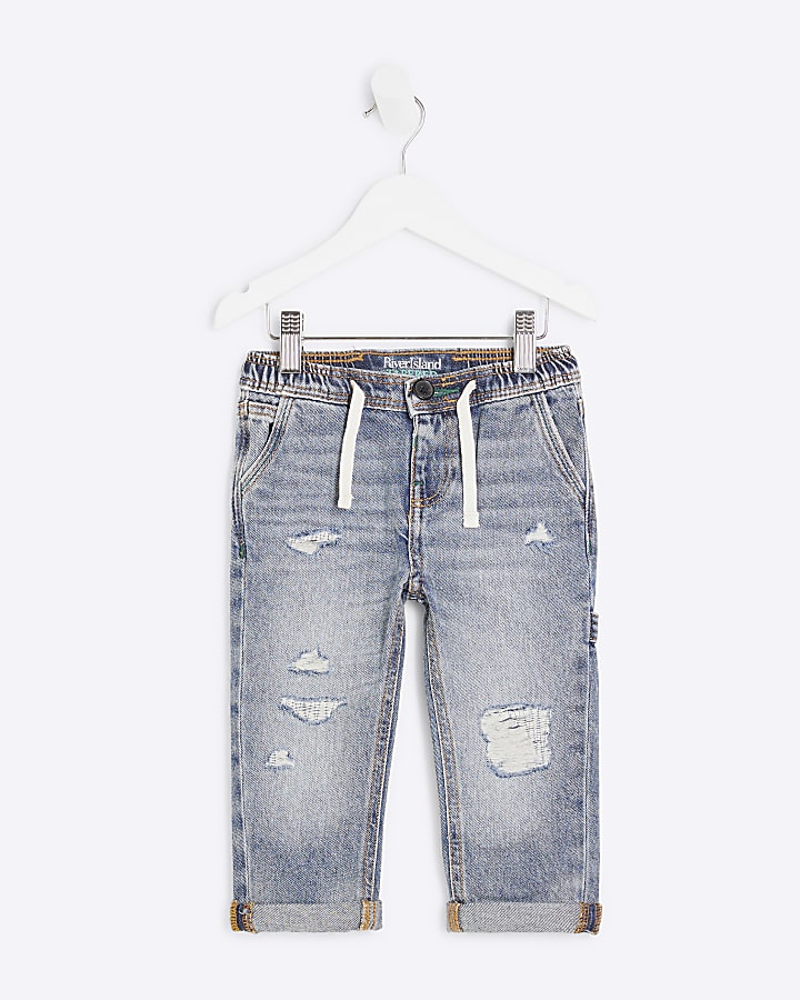 Mini Boys Blue Ripped Tapered Jeans