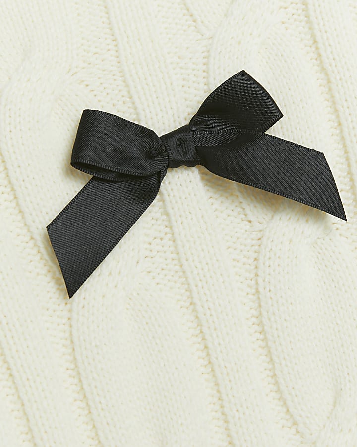 Girls cream cable knit bow jumper