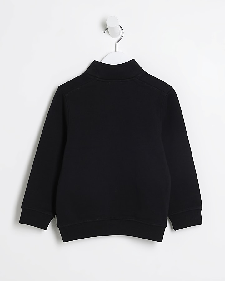 Mini boys black funnel half zip sweatshirt