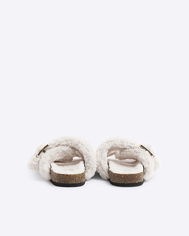 Girls Cream Borg Footbed Slippers