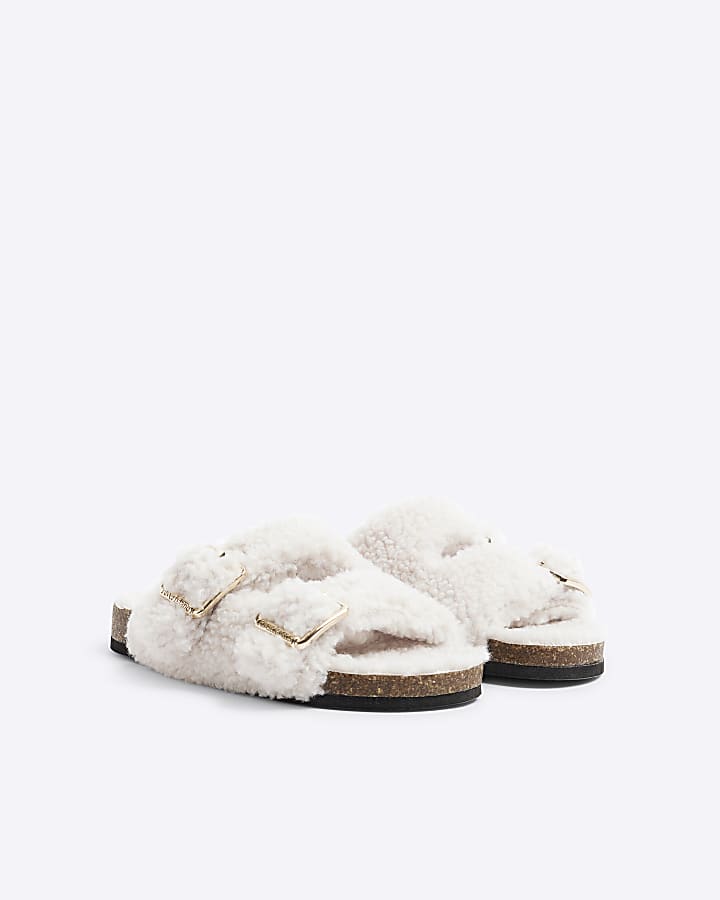 Girls Cream Borg Footbed Slippers