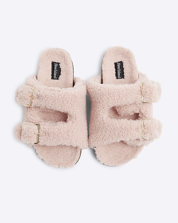 Girls Pink Borg Slippers