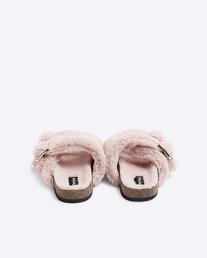 Girls Pink Borg Slippers