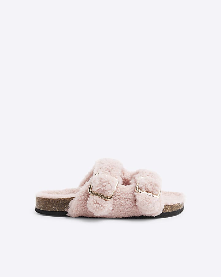 Girls Pink Borg Slippers