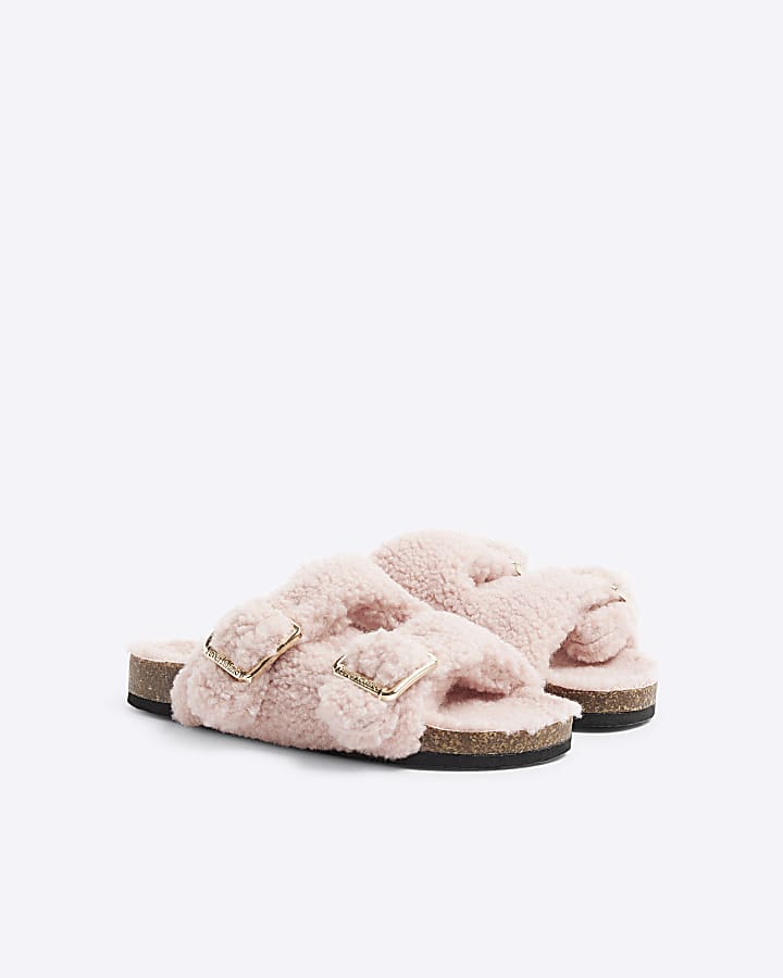 Girls Pink Borg Slippers