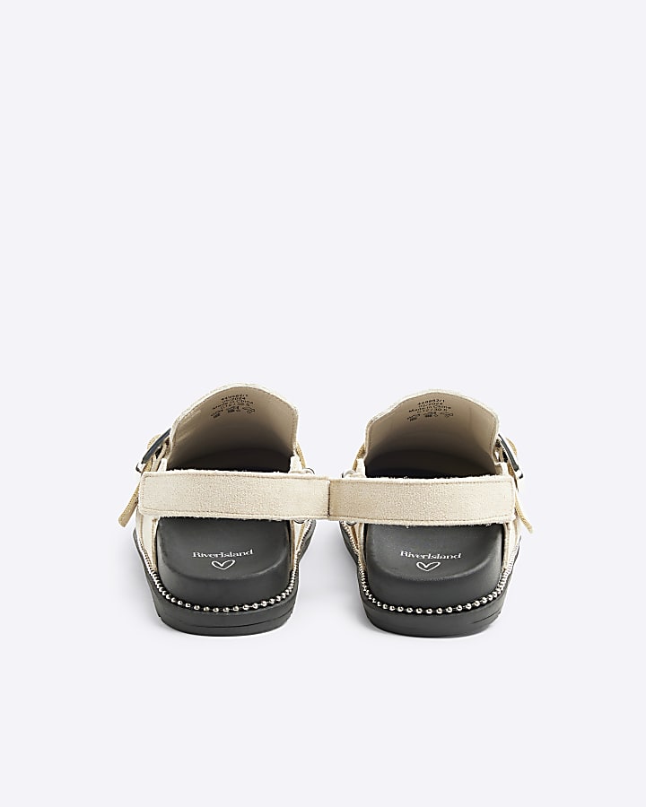 Girls beige suedette buckle clog shoes