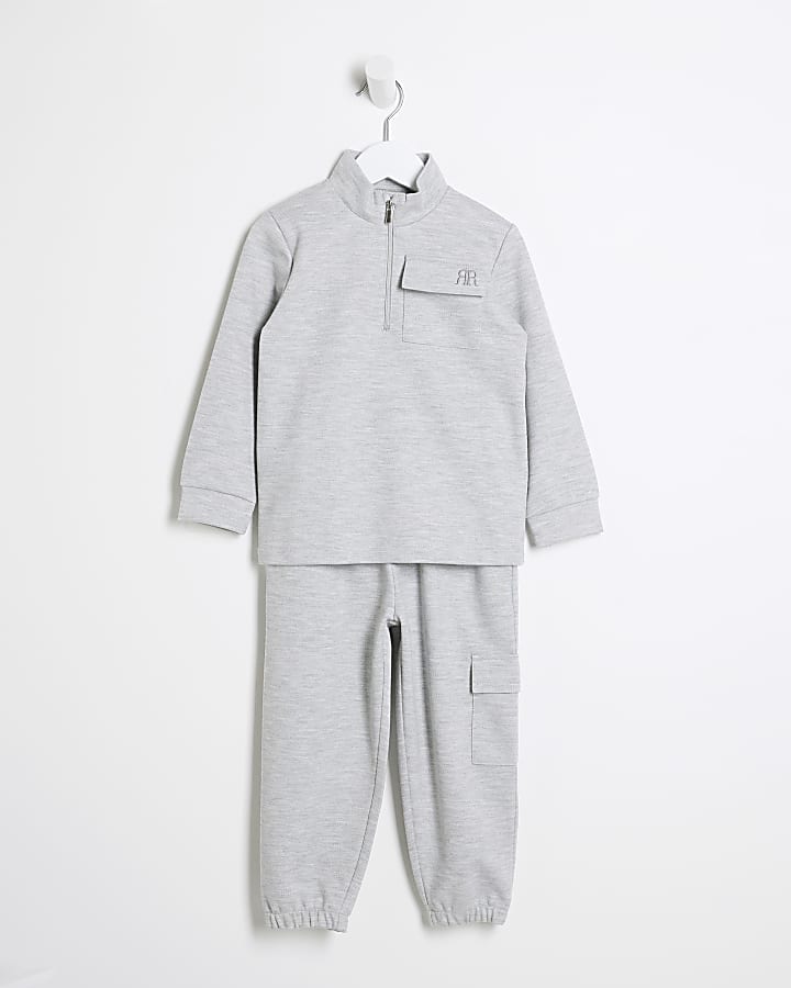 Mini boys grey utility funnel sweatshirt set