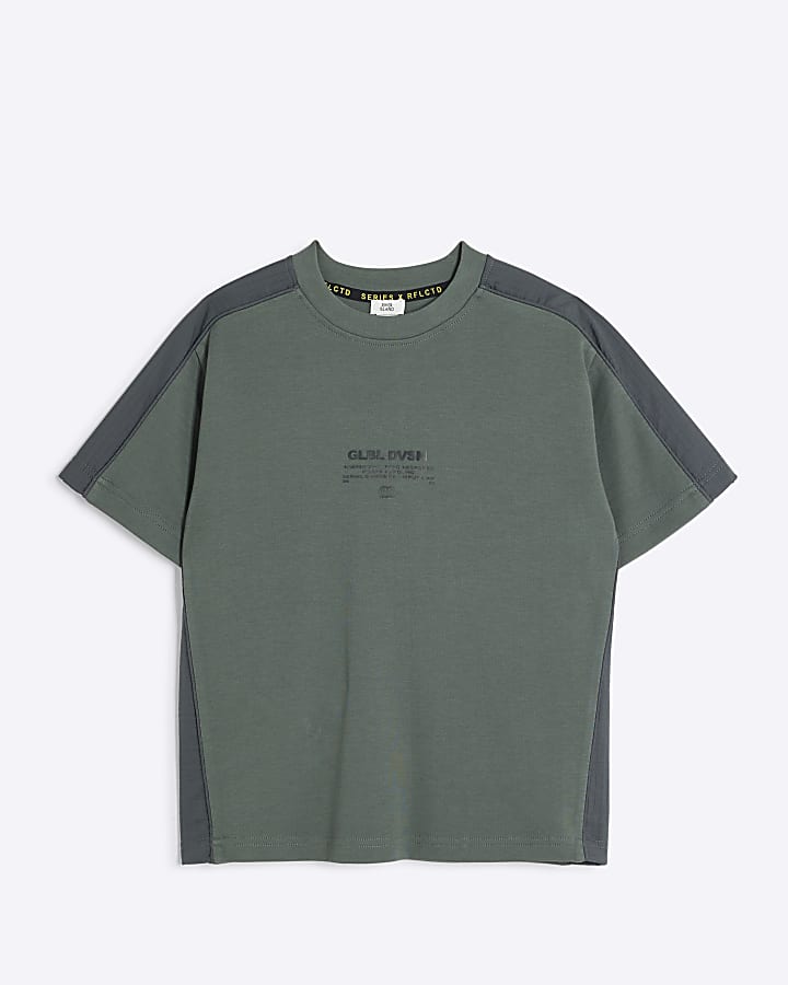 Boys khaki nylon panel t-shirt