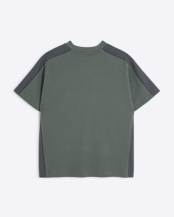 Boys khaki nylon panel t-shirt