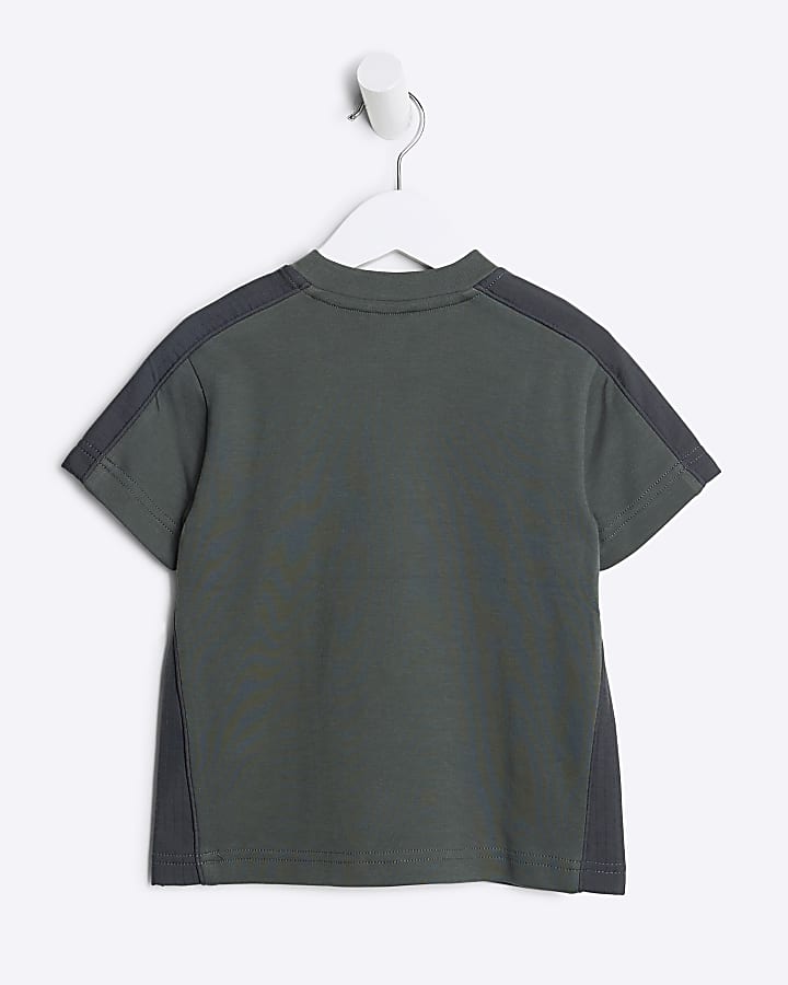 Mini boys khaki nylon panel t-shirt