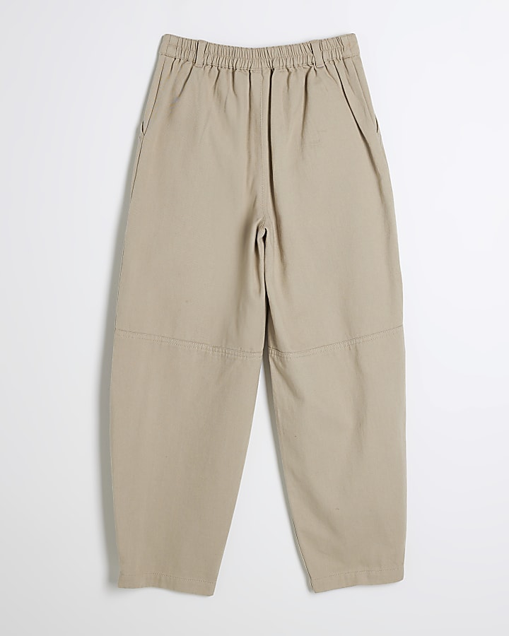 Girls Beige barrel cargo trousers