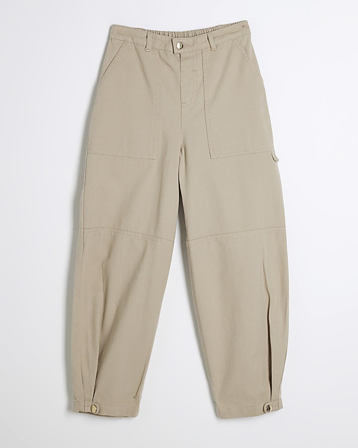 Girls Beige barrel cargo trousers